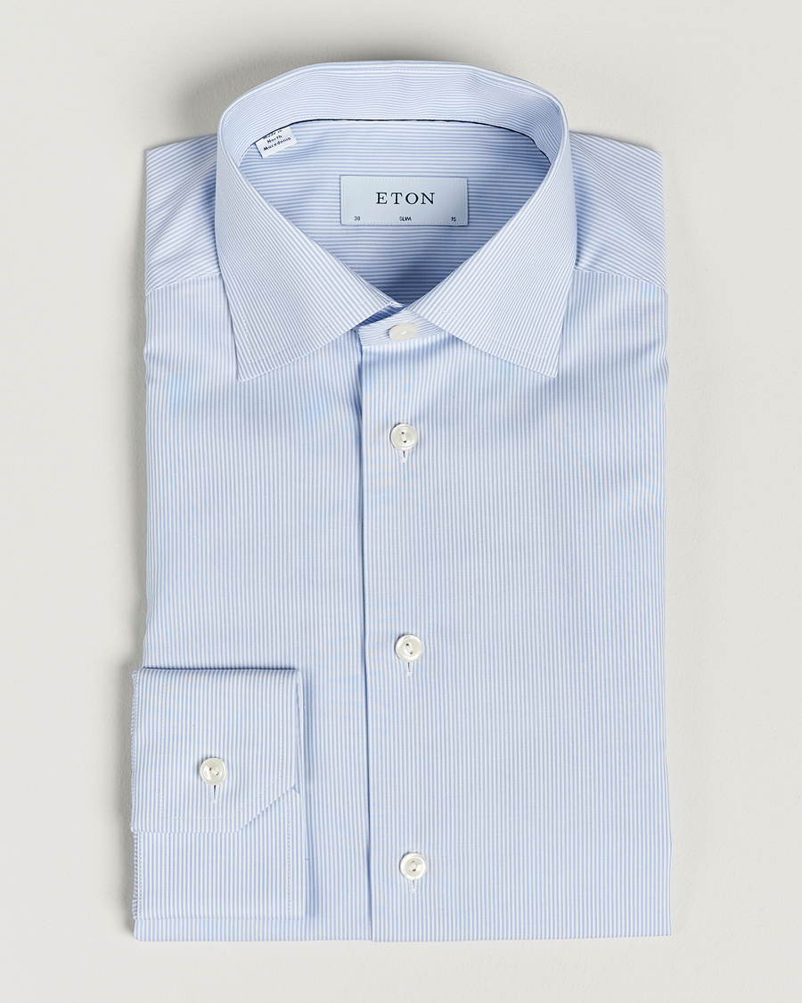 Eton Slim Fit Poplin Thin Stripe Shirt Blue/White
