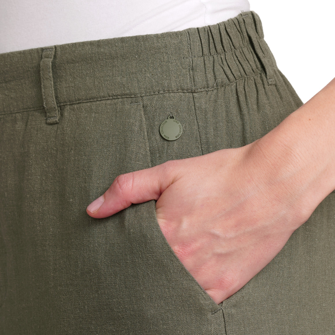 Gina Collection Damen Leinen-Hose in Unifarben oliv