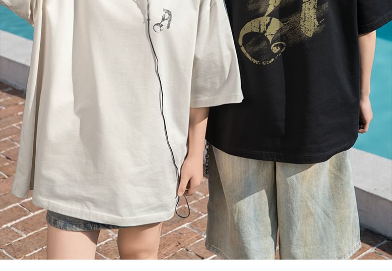 Really Point - Koppel bijpassende korte mouwen ronde hals drop schouder letters print oversized T-shirt