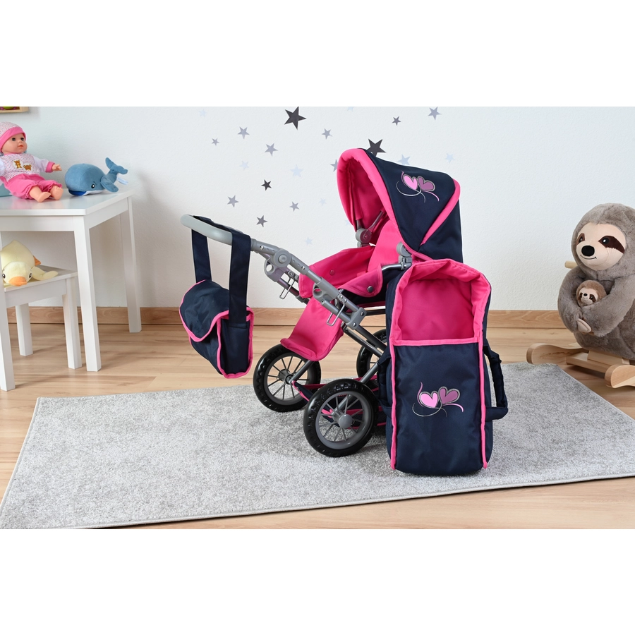 knorr toys® Puppenwagen Ruby - flying hearts blue pink blau