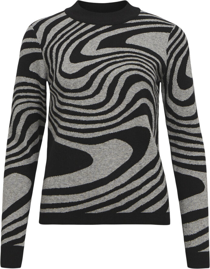 Object OBJRAY L/S KNIT PULLOVER AOP NOOS Black/medium grey melange zebra