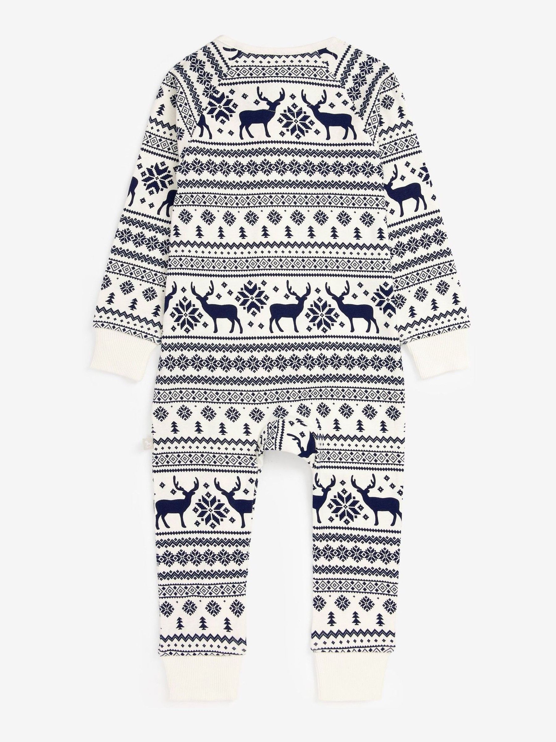 Crème - The Little Tailor - Baby-onesie van 100% katoen met rendier - kerst - fair isle-patroon