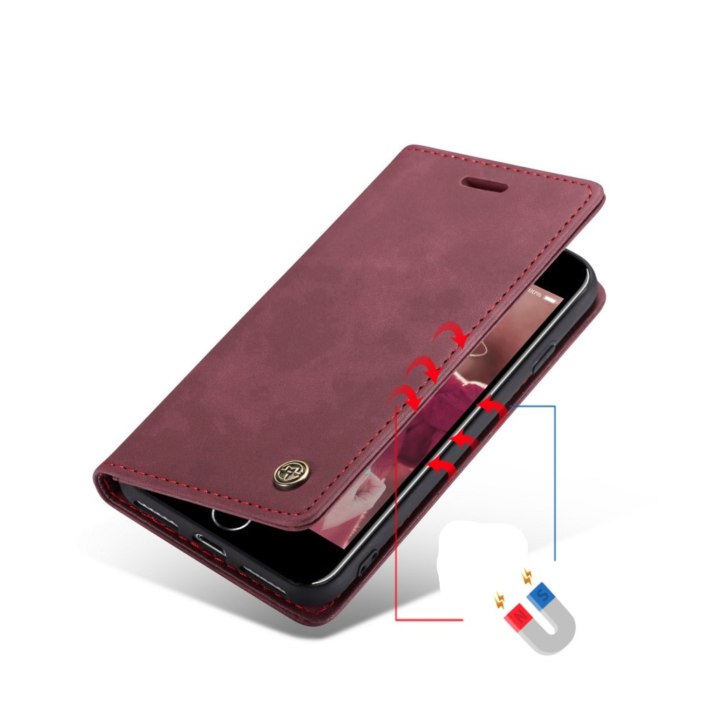 iPhone SE (2022/2020) / 8 / 7 / 6S Leder Tasche Flip Wallet Etui mit Kartenfächern - Dunkelrot