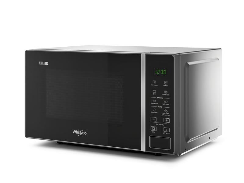 Whirlpool Mikrowelle mit Grill MWP 203 SB CH Schwarz/Silber Mikrowellengerät mit silbernem Gehäuse und schwarzer Front