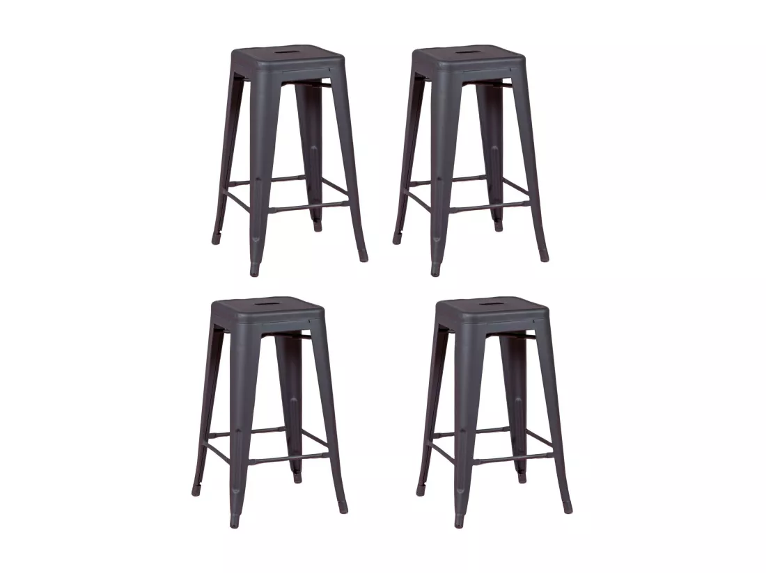 Lot de 4 tabourets en métal 66cm de haut - Bistro - Noir