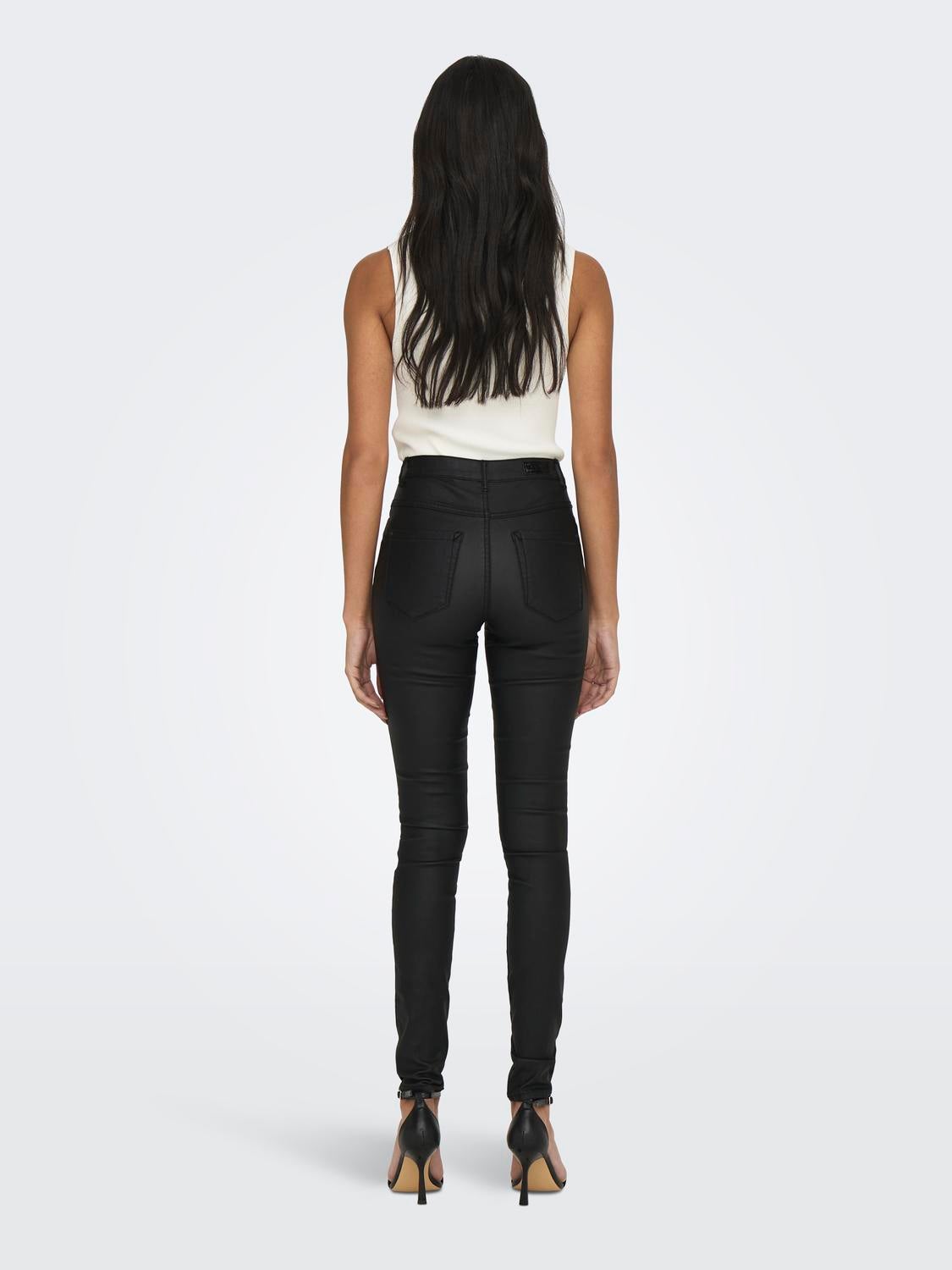 ONLROYAL Hohe Taille Skinny Fit Hose in Lederoptik Black
