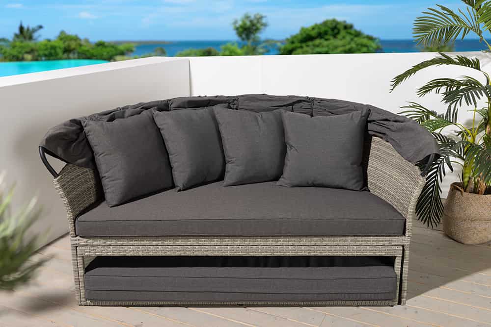 Outdoor Sonneninsel PLAYA LIVING 165cm hellgrau Polyrattan Aluminium inklusive Kissen wetterfest