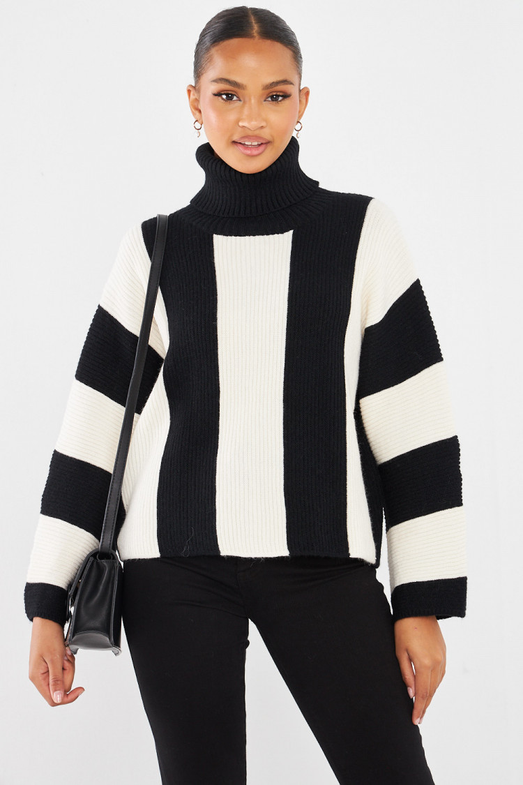 Pull à rayures bicolore noir/écru
