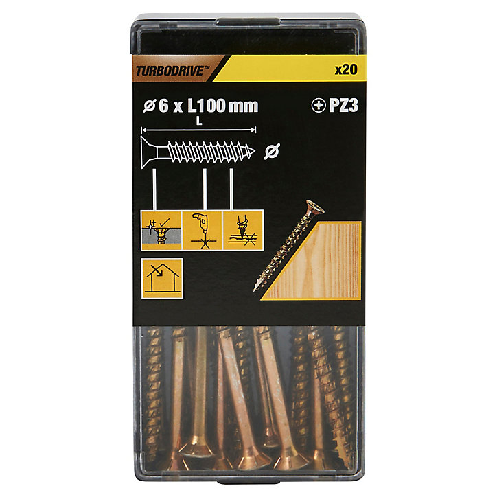 Vis à bois Turbodrive Premium pozidriv zinguée jaune 6x100 mm - 20 pièces