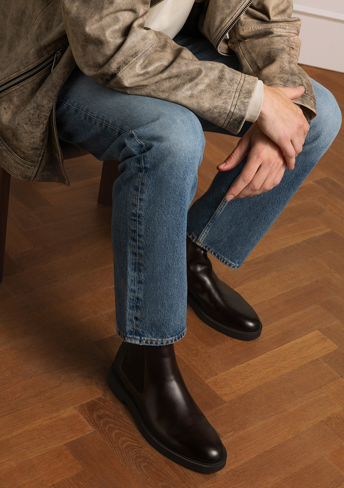 Bruine leren chelsea boots