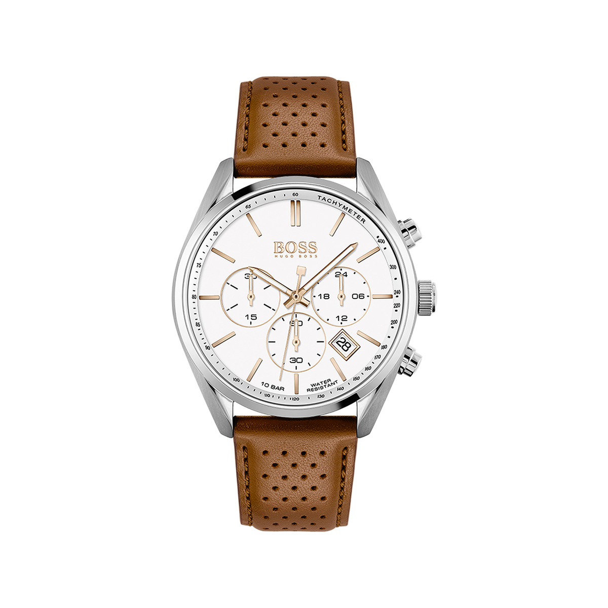 Montre Boss homme acier cuir marron