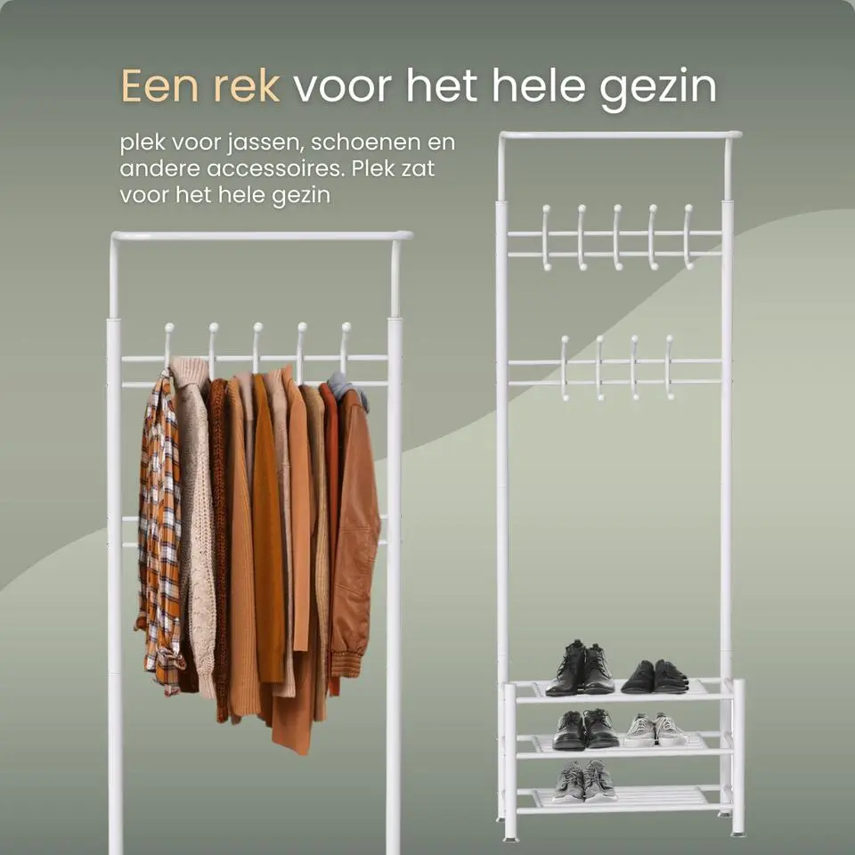 O'DADDY Staande Kapstok met Schoenenrek - Wit- 66x30x190 cm