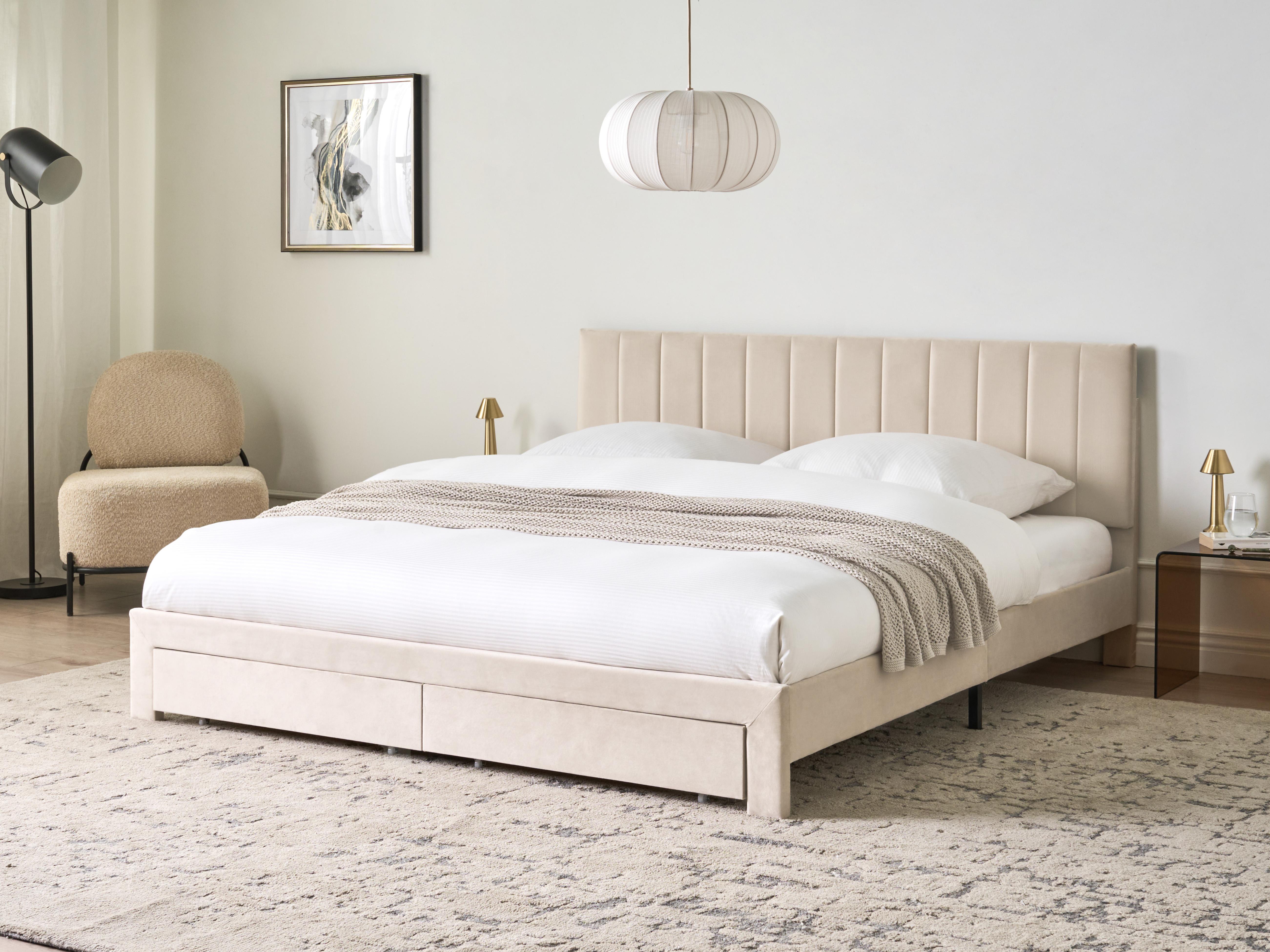 Bed met opbergladen Fluweel LONZAC 180 x 200 cm Beige