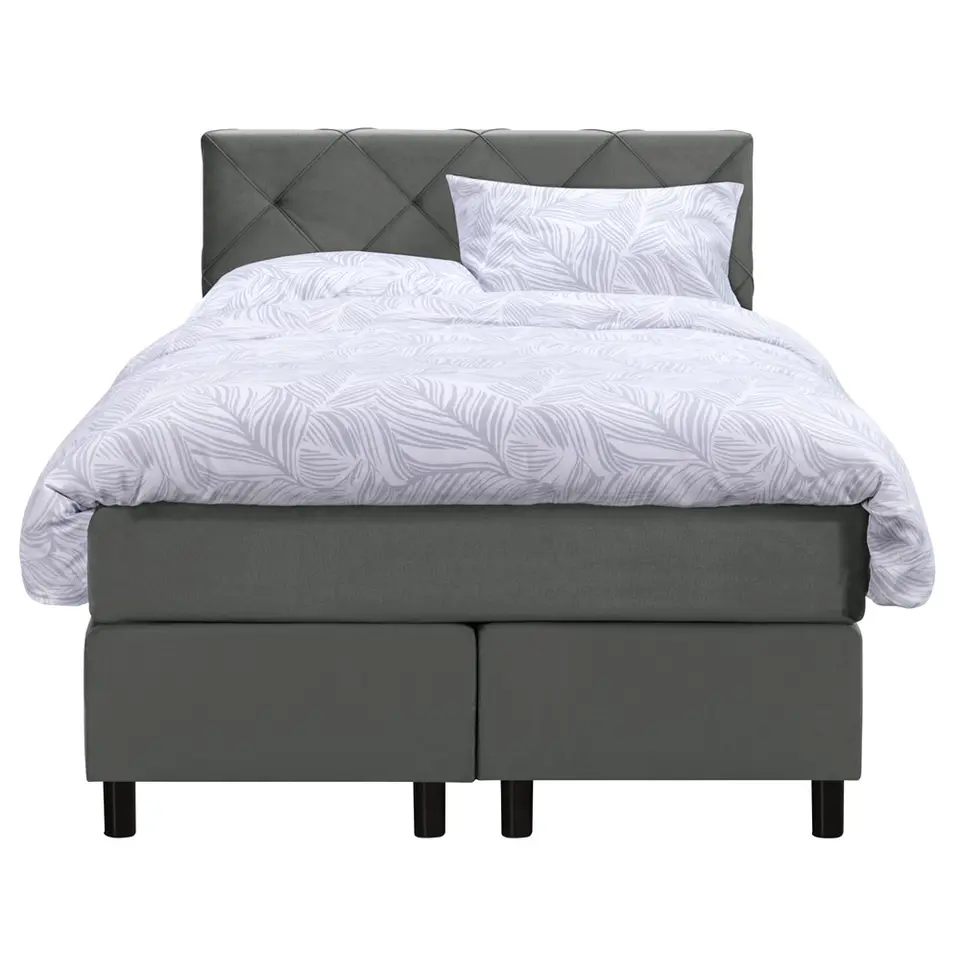 Boxspring Liv geruit - grijs - 120x200 cm - ronde poot