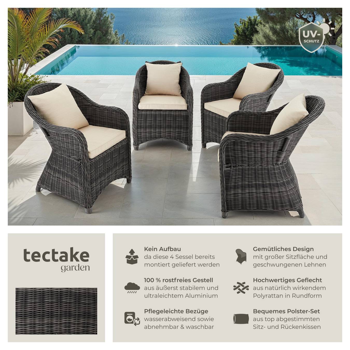 4er Set Rattansessel