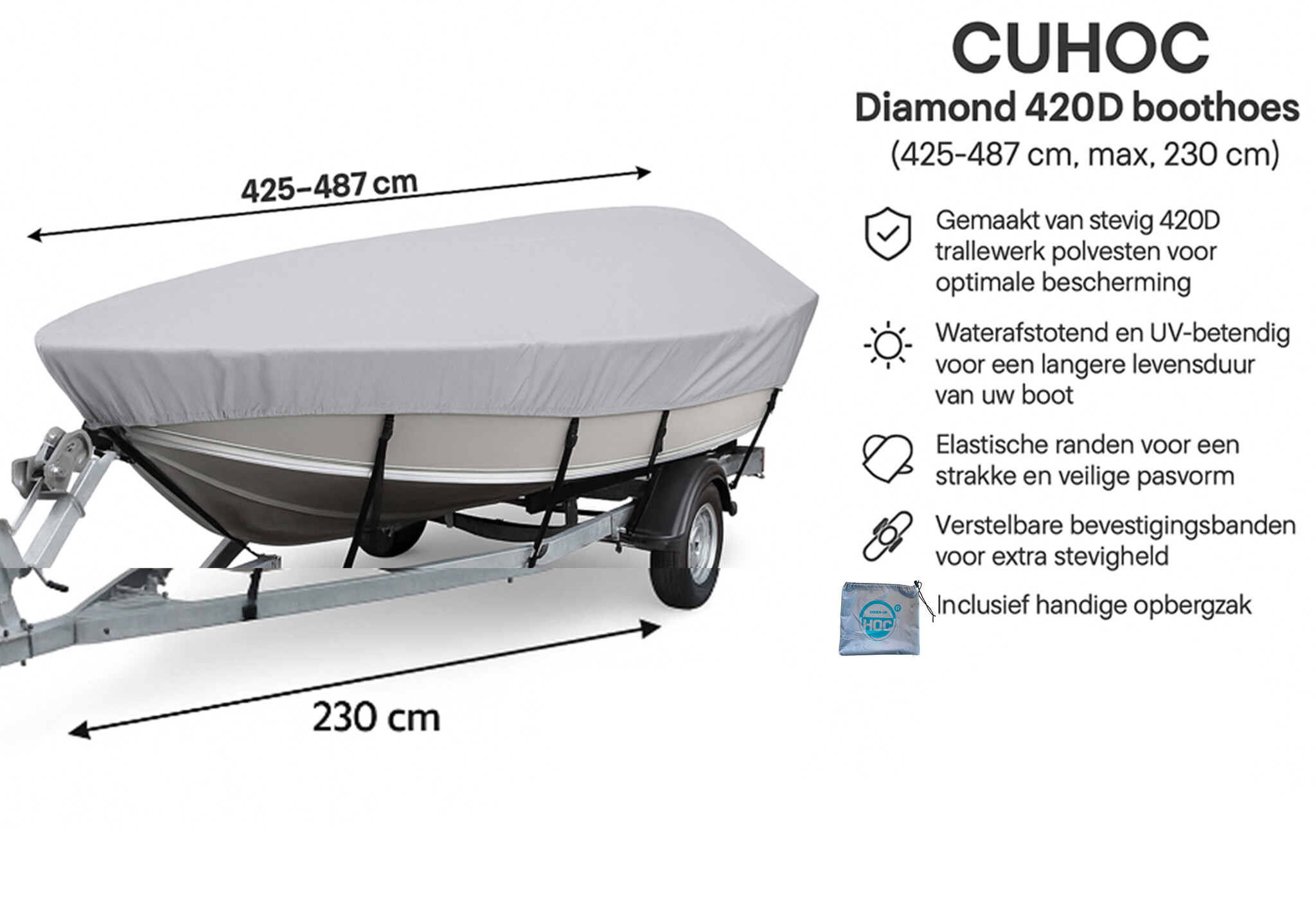 CUHOC Diamond 487 x 230 x 50 cm boothoes 420d - waterdicht
