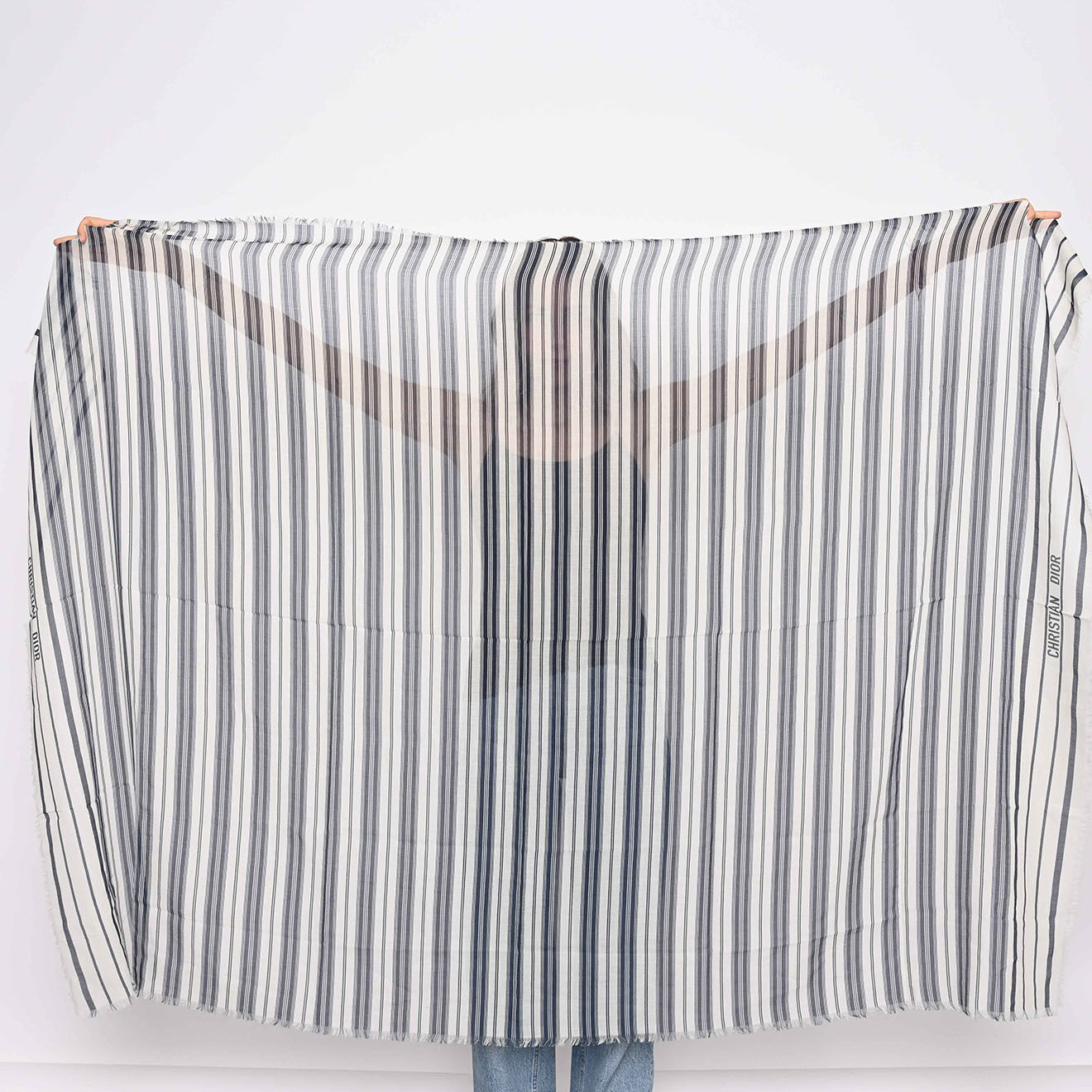 Dior Etole en Coton rayée blanc/marine - Neuf avec étiquette - 180x140 cm