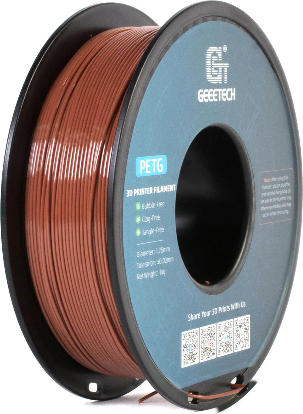 GEEETECH  PETG Brown, 1,75 mm / 1000 g    Benutzerfreundliches 3D-Druckfilament mit hoher Steifigkeit in Brown