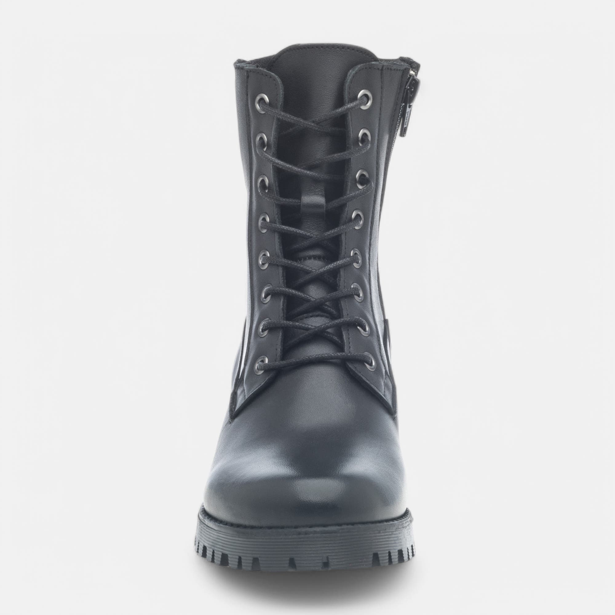 Bottines à lacets à talon Femme en cuir noir