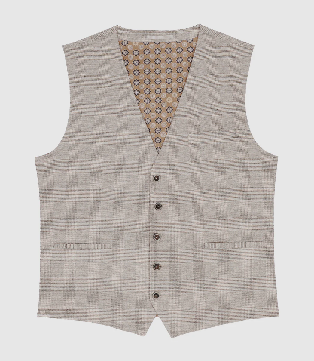 Gilet de costume à carreaux effet Prince de Galles beige XSWING
