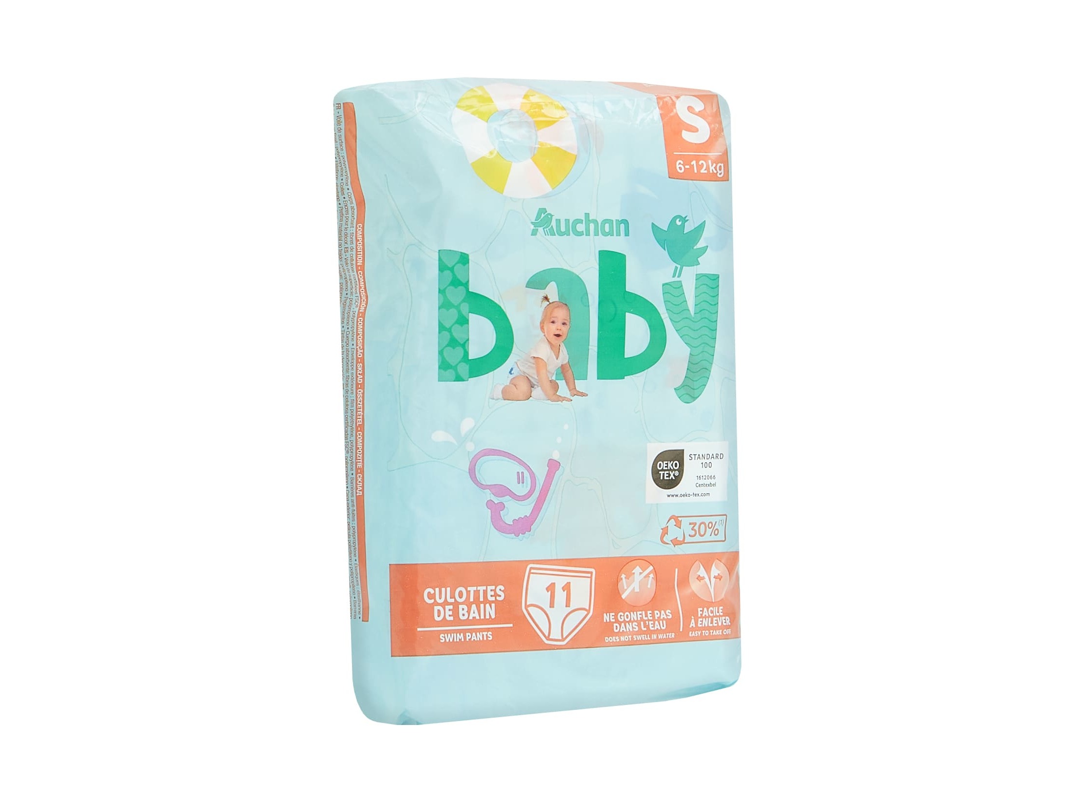 CUECAS DE BANHO AUCHAN BABY TAMANHO S 6-12KG 11UN