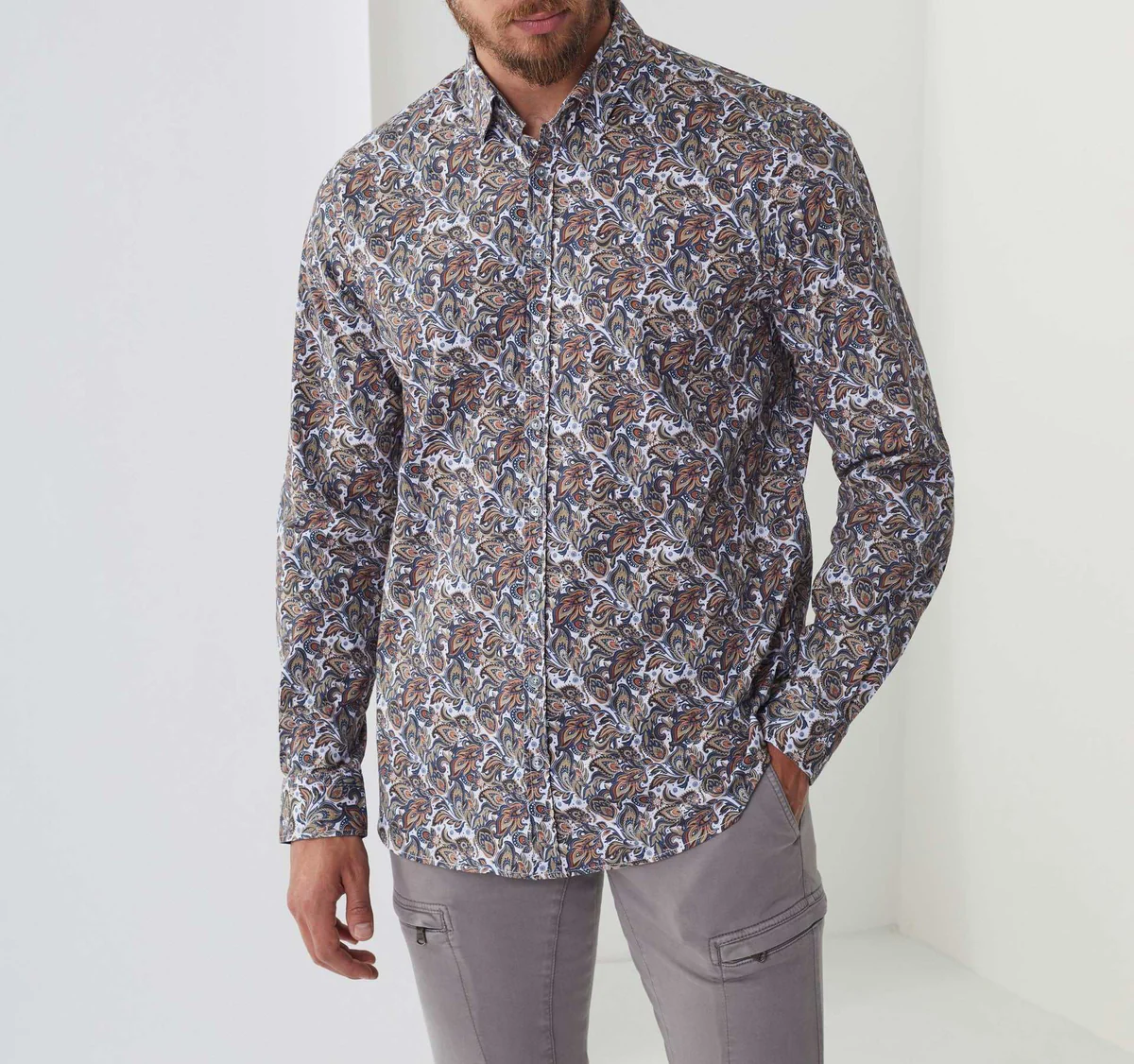 Chemise casual imprimé blanc-rouille 
