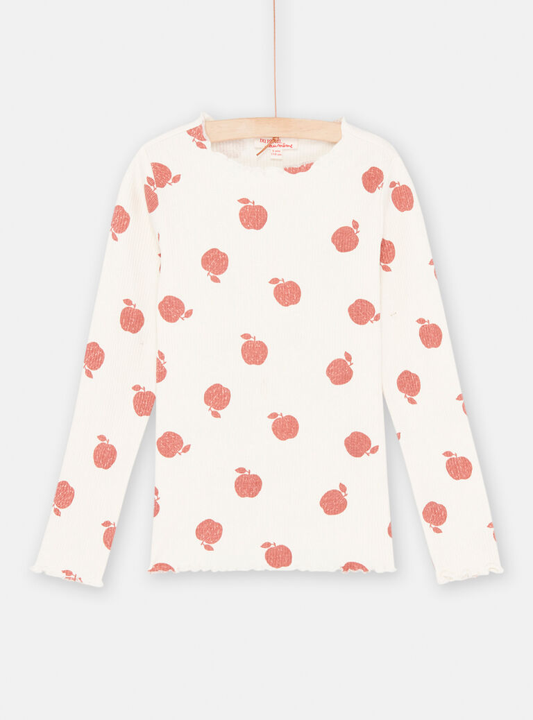 T-shirt écru et rouge à imprimé pomme fille