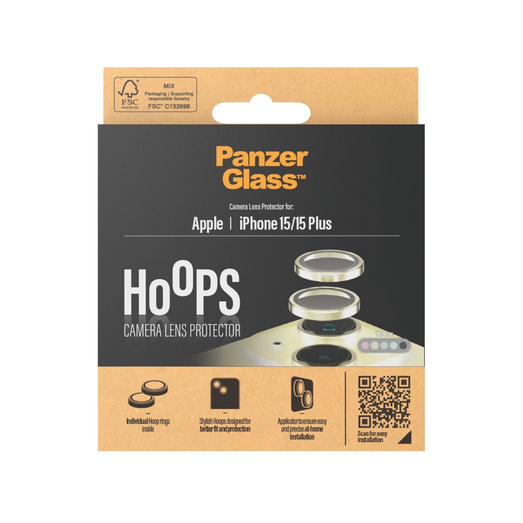 Hoops iPhone 15 / iPhone 15 Plus Kameraschutz Objektiv Ring Protector Abdeckung (1193) - Gelb