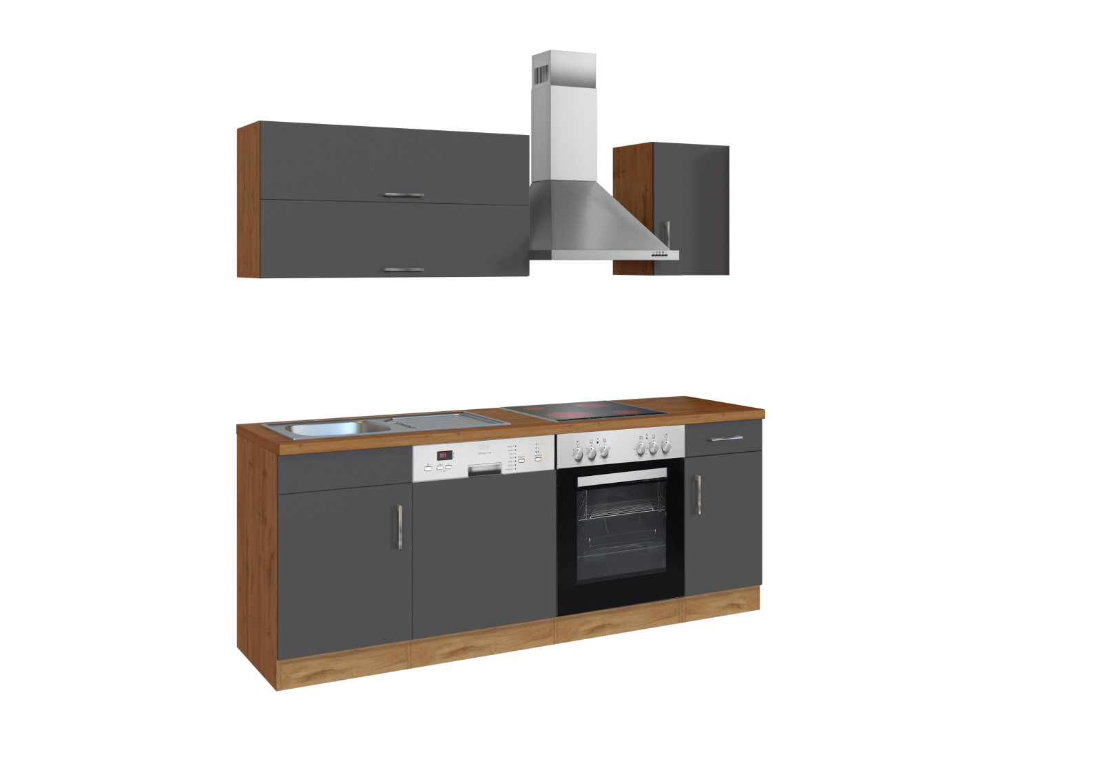 Küchenblock SORRENTO - anthrazit - Wotaneiche - mit E-Geräten - 210 cm