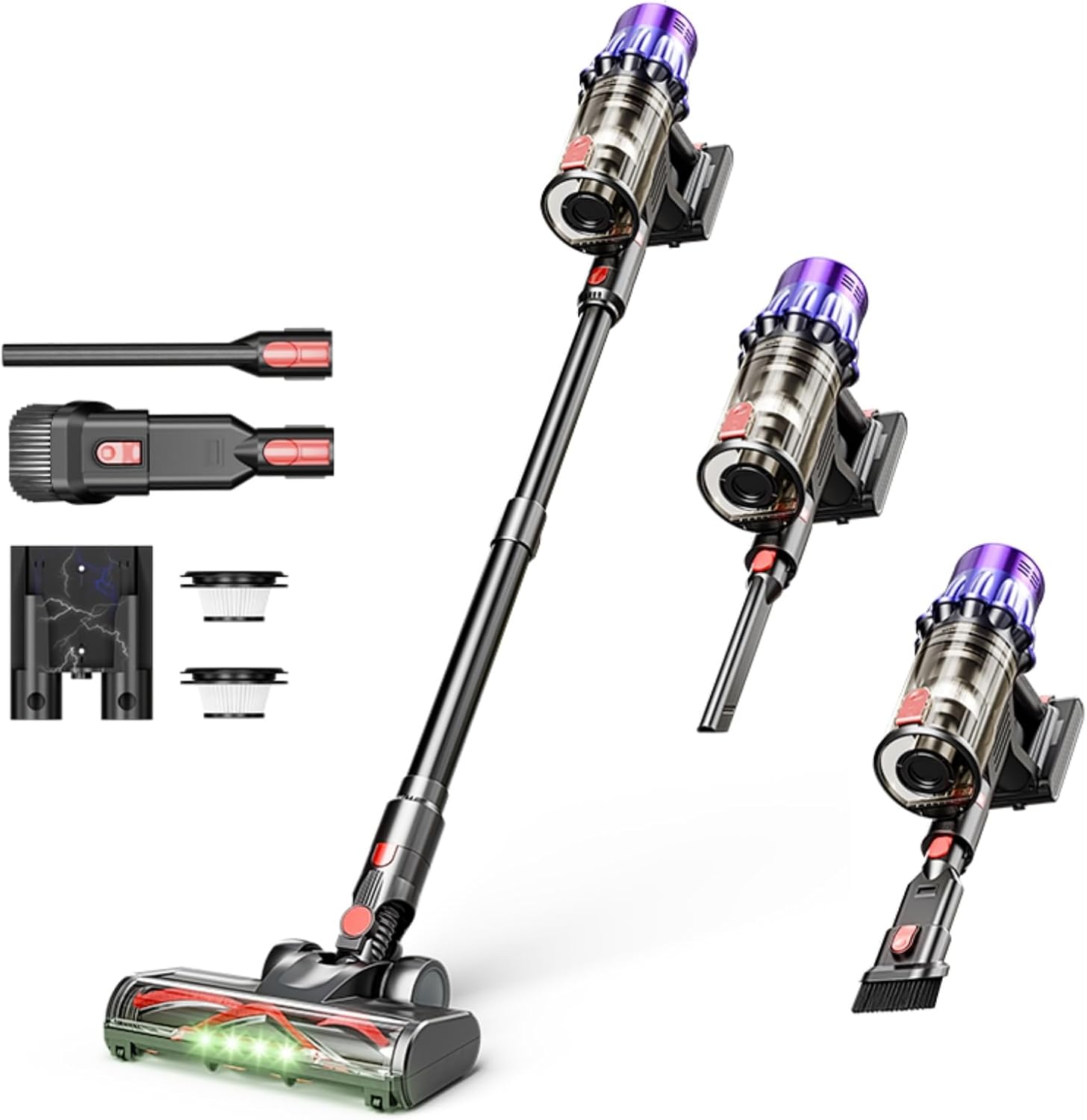 Ultra-starker Akku-Staubsauger mit automatischer Stauberkennung/Bis zu 50 Minuten Laufzeit/Beutelloser Staubsauger für Teppiche, Hartböden & Tierhaare/Violett - 650 W