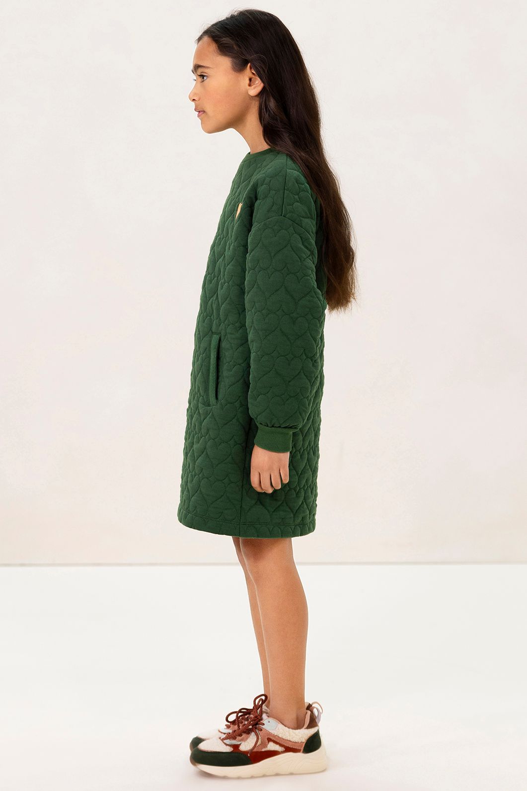 Donkergroene sweatjurk met hartjes