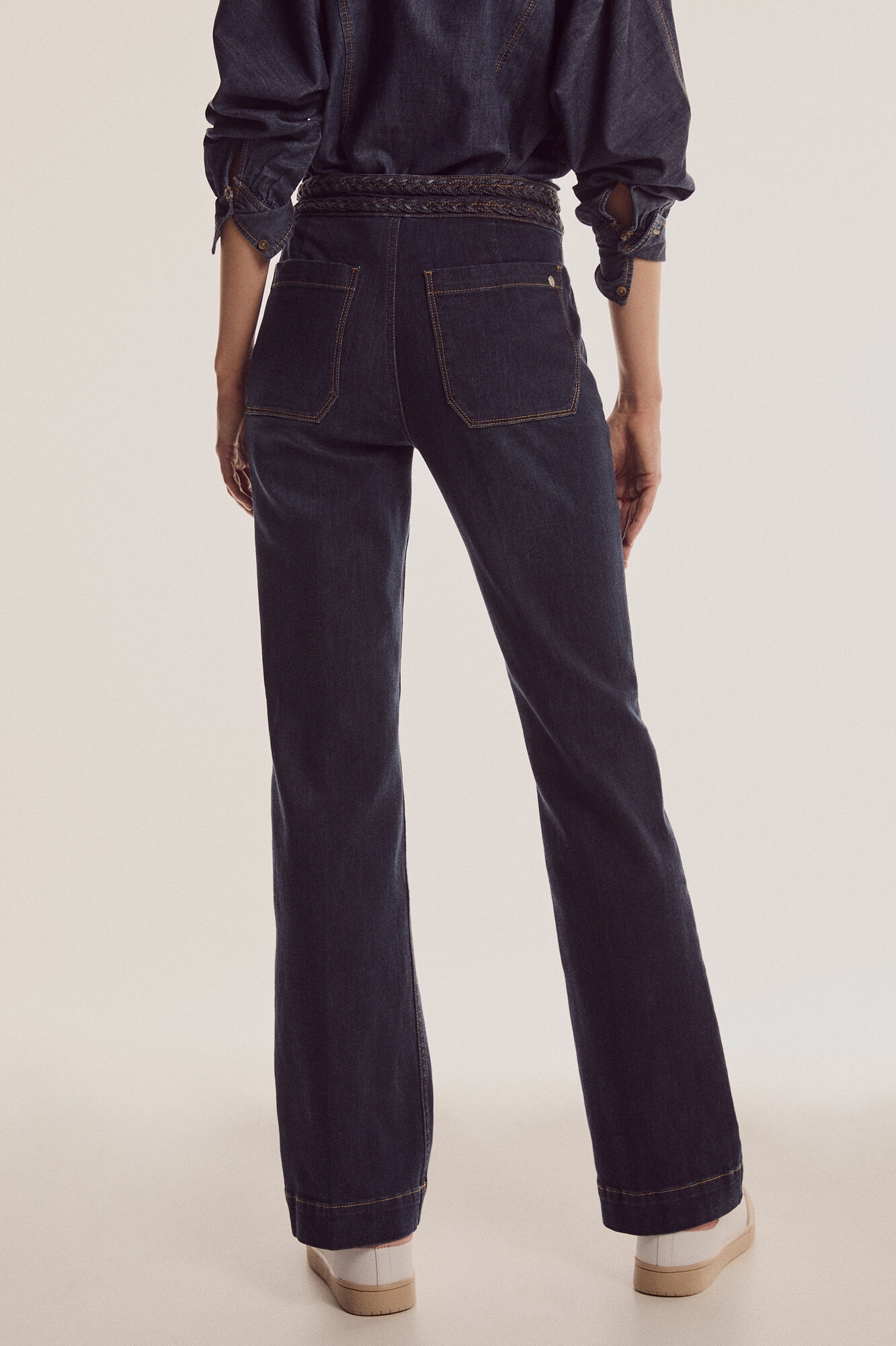 Calça jeans flare trançada - Azul