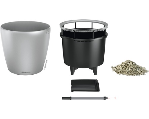 Lechuza Classico LS bloempot Ø 21 x H 20 cm zilver incl. zelfbewateringssysteem, plantenbak, substraat, waterniveau-indicator