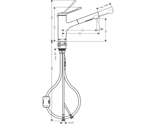 hansgrohe keukenkraan met handdouche ZESIS LEAN M34 chroom 74814000