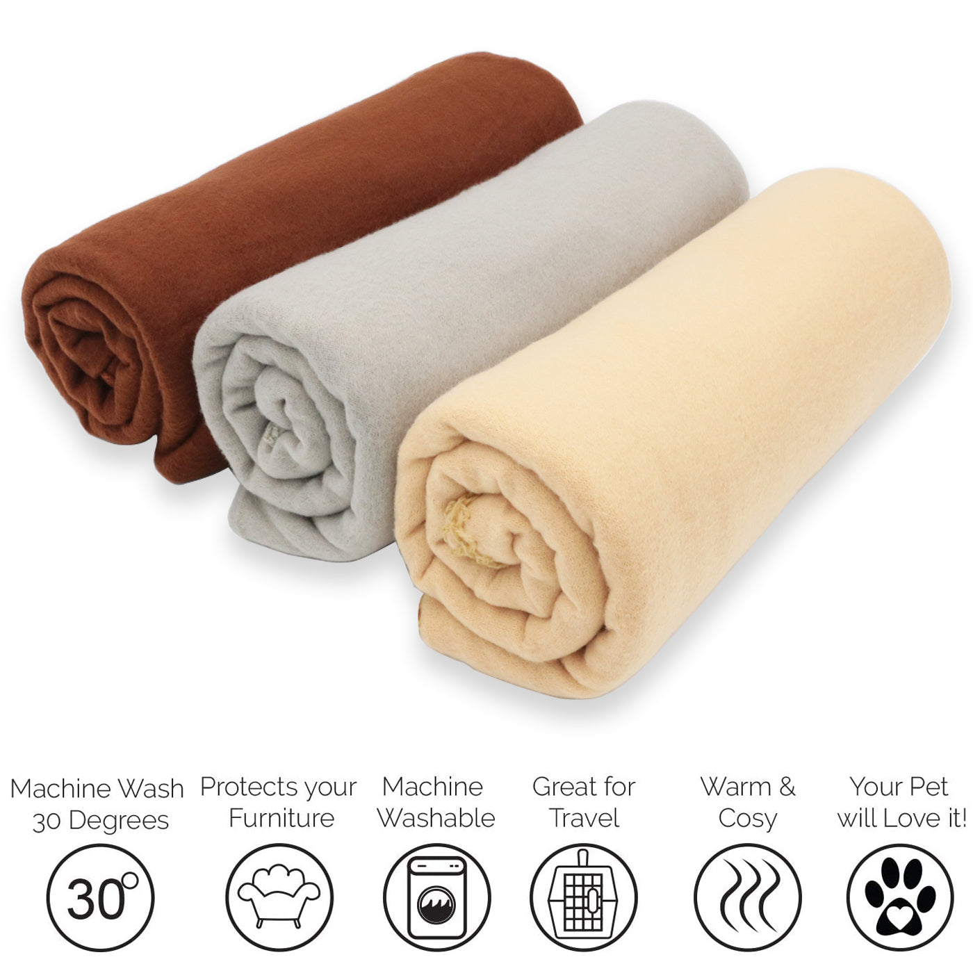 HOME MERCURY - Cobertores de Pelúcia Macios - para Cães, Gatos, Coelhos e Outros Animais de Estimação. Tamanho 130 x 160 cm. Pacote com 3 unidades (Pacote com 3 unidades lisas).