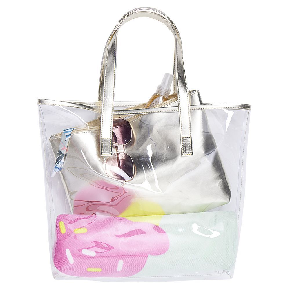 Sac de plage transparent avec pochette doré