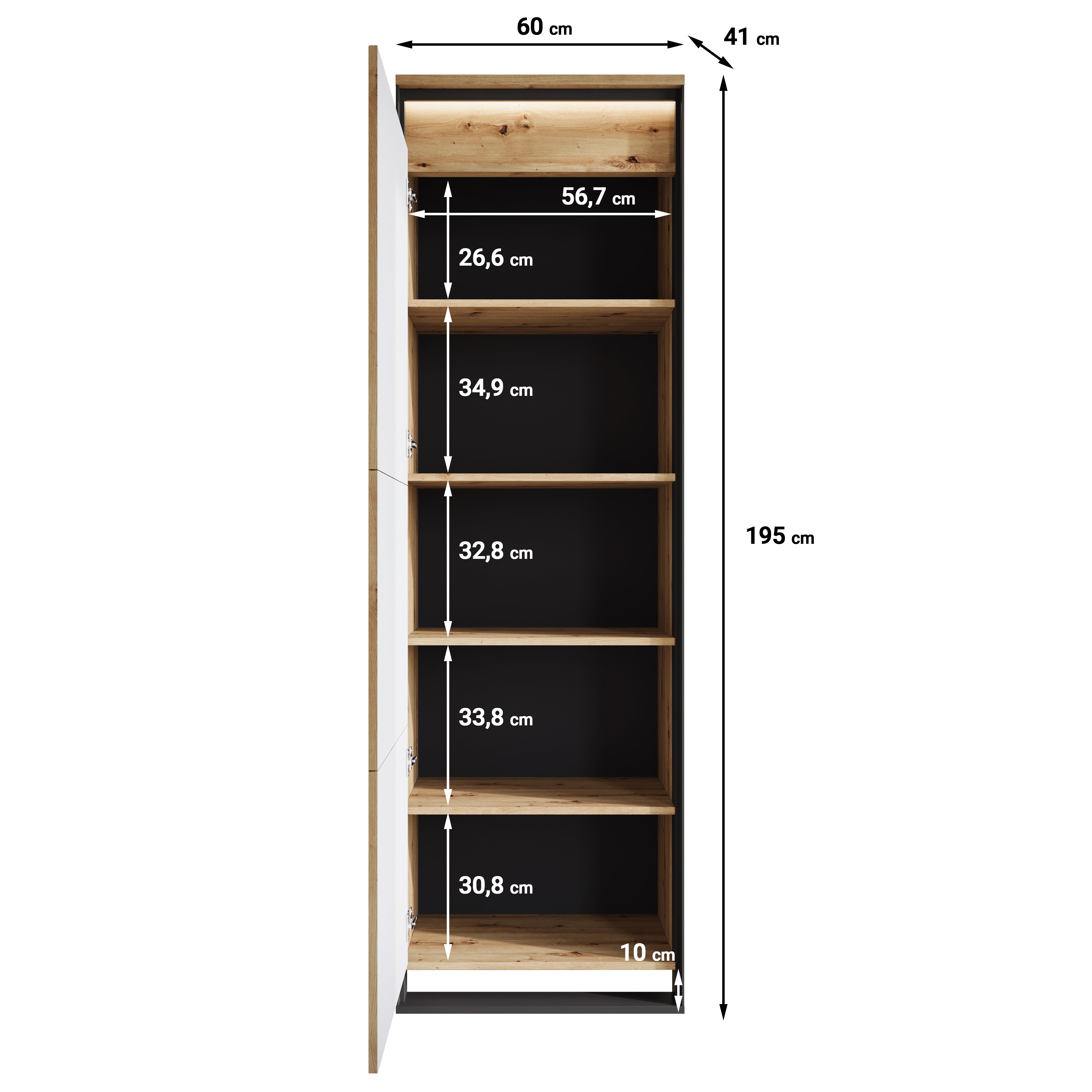Quincy - Kledingkast met deur - Eiken - 60x41x195 cm