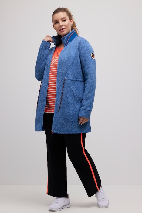 Long-Strickjacke, Tunnelzug, Stehkragen, 2-Wege-Zipper