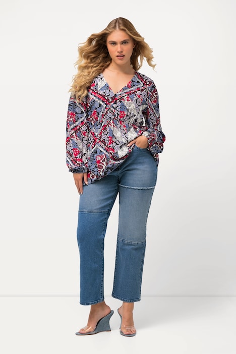 Jeans Mandy, Patchlook, Schmucknhte, weites Bein