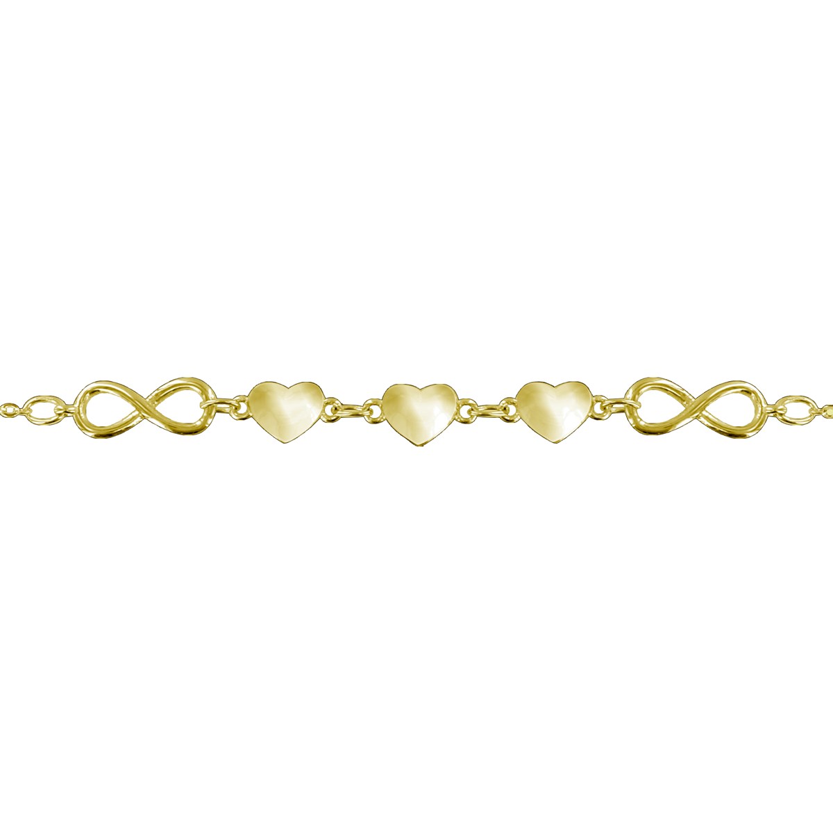 Bracelet en acier doré jaune coeurs et infini
