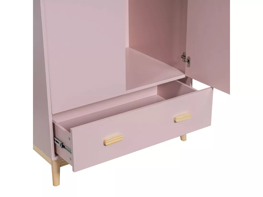 Armoire Mobili Rebecca Amchor 175x80x55 MDF Pin Rose Marron Scandinave À Monter