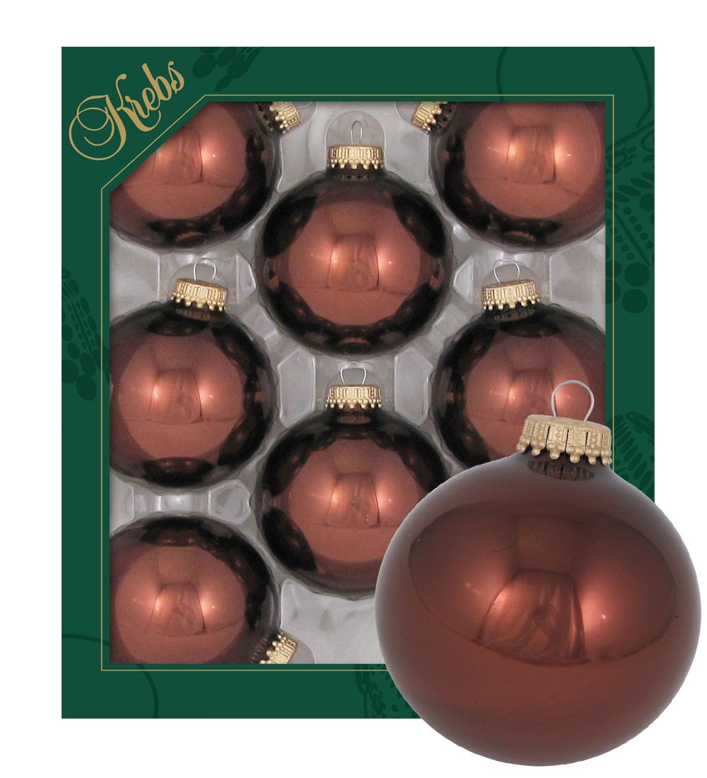 Mocha 7cm glazen ballen, effen, 8 stuks, Kerstboomballen, Kerstboomversiering, Kerstboomornamenten