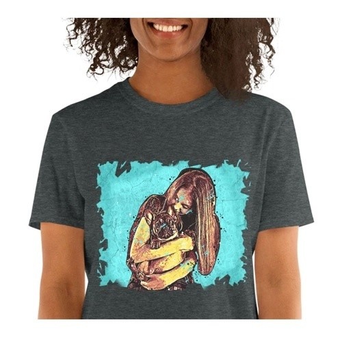 Camiseta feminina Mascochula, estampa personalizada com grafite do seu pet, cinza escuro