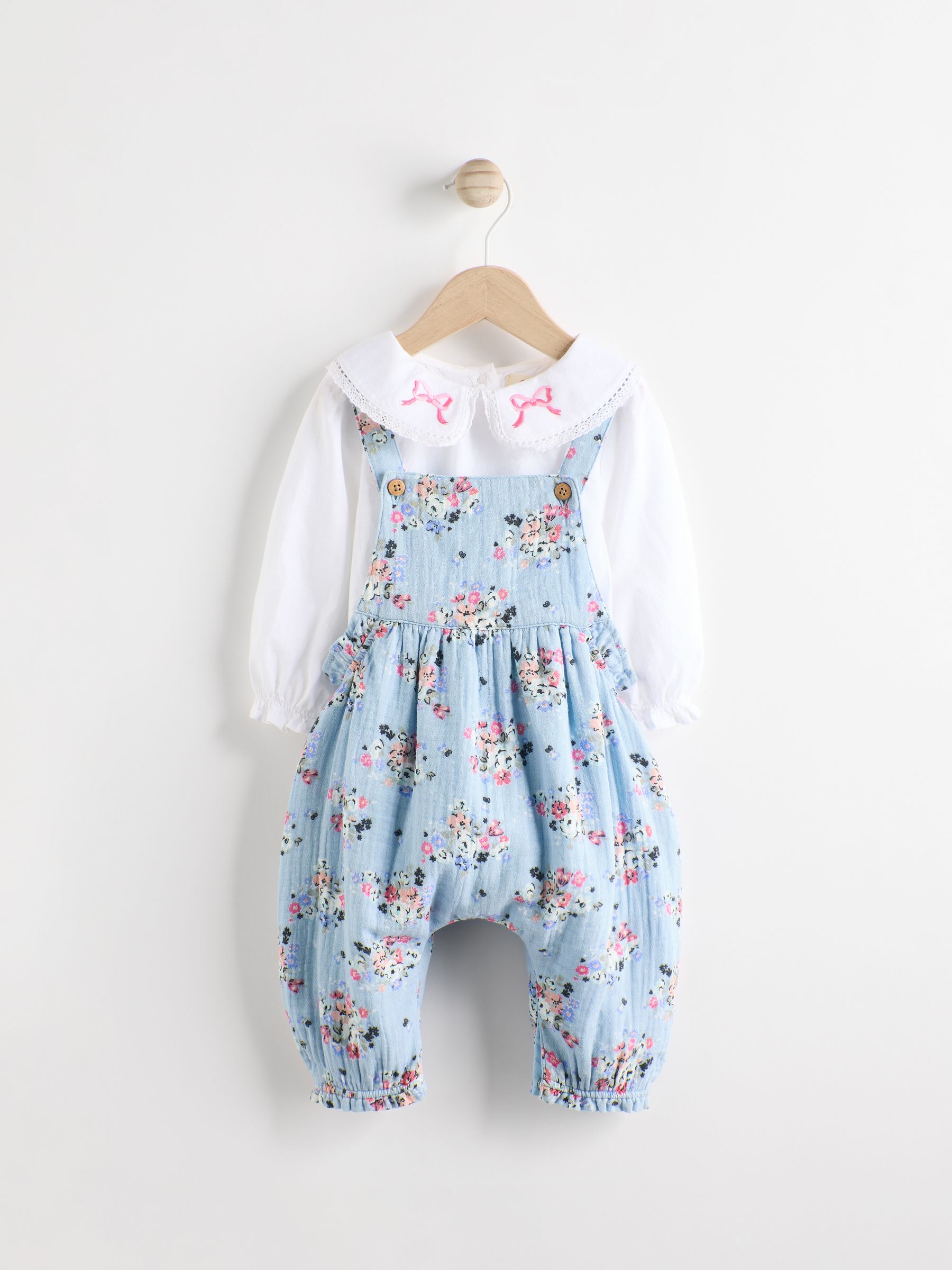 Zwart bloemenprint - Cath Kidston Baby Woven 100% Cotton Dungarees & Long Sleeve Blouse Set