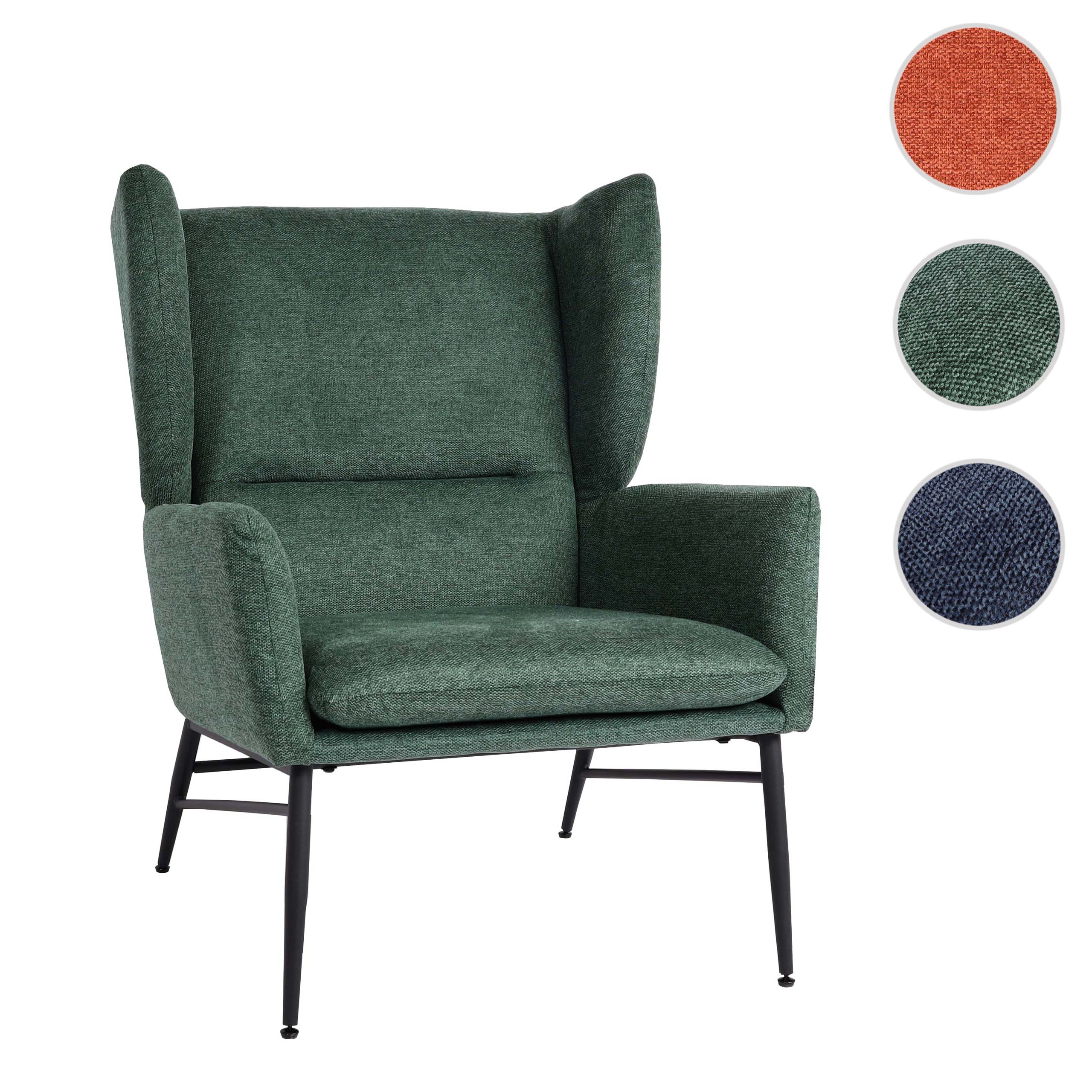 Lounge-Sessel MCW-L62, Ohrensessel Cocktailsessel Sessel Polstersessel, Stoff/Textil Metall ~ grün