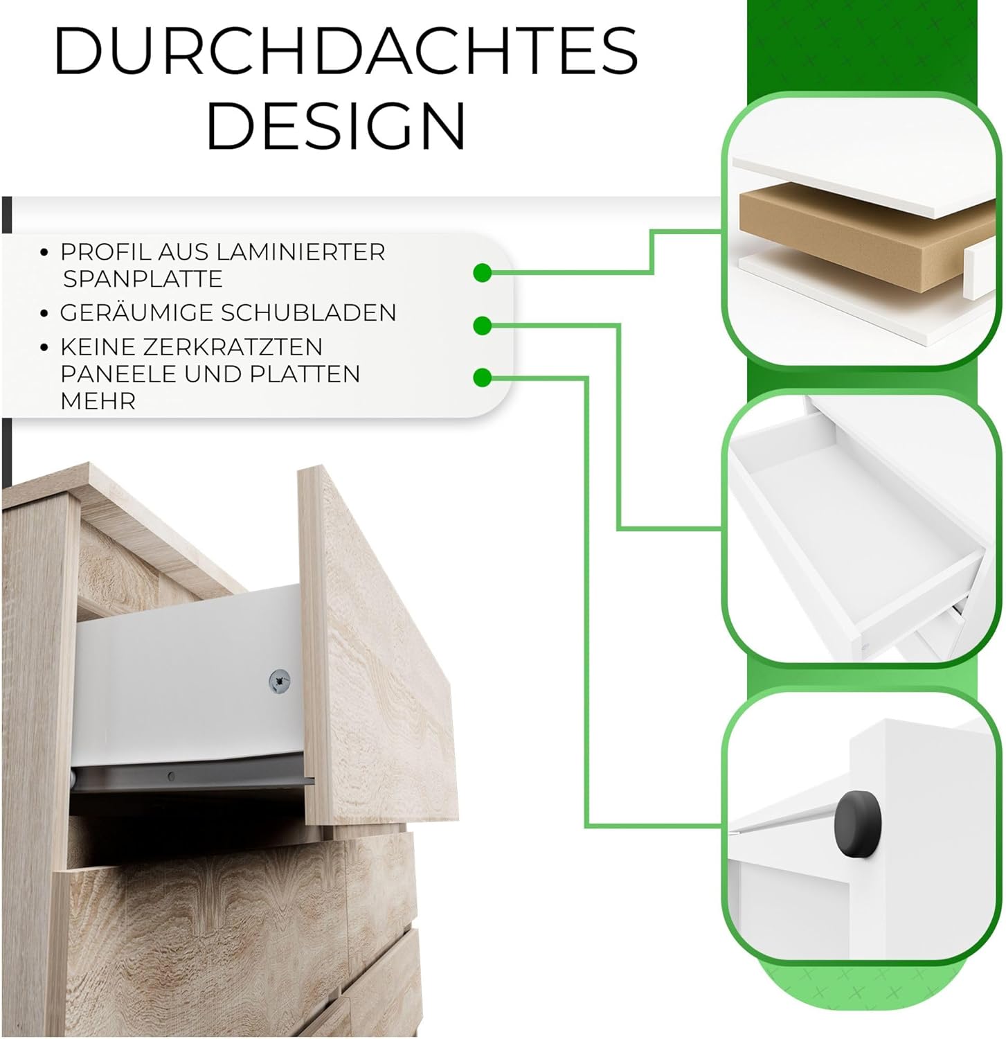 CDF Kommode Eiche Sonoma mit 6 Schubladen 30 cm Tief Komodenschrank Komode für Wohnzimmer Schlafzimmer Schubladenschrank Malm Kommode viel Stauraum Geeignet Organizer Kleidung 120cm Breite Modern Look