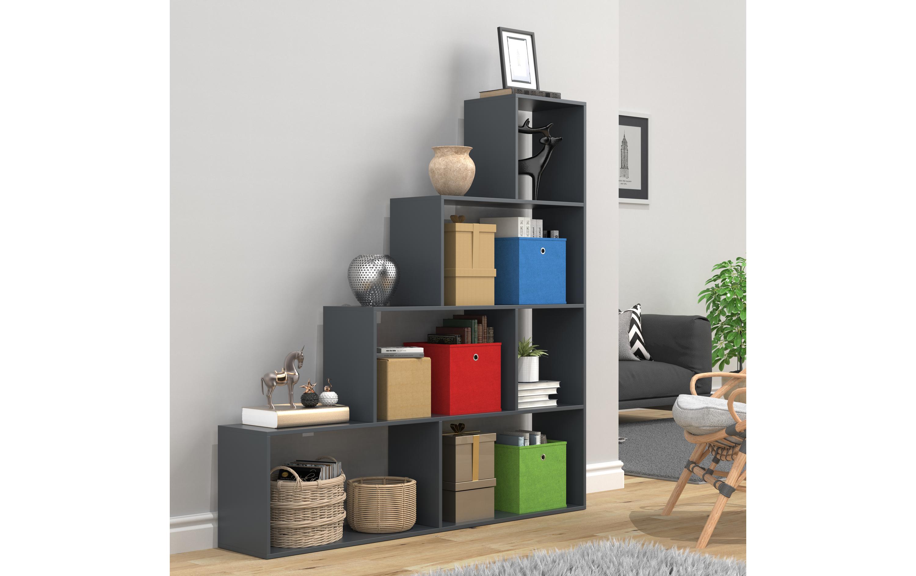 Regal Dubila L 155 x 163 cm, Anthrazit<br>Stylisches Treppenregal