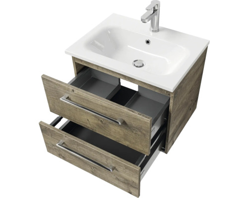 Pelipal Sunline 121 badkamermeubelset (B x H x D 61 x 200 x 46 cm), Ribbeck eiken fronten, met mineraal gegoten wastafel, badmeubel en spiegelkast met LED-verlichting