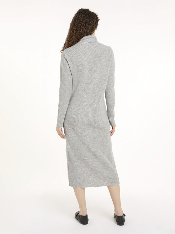 Tommy Hilfiger WOOL CASH ROLL-NK LS LONG DRESS Light grey htr