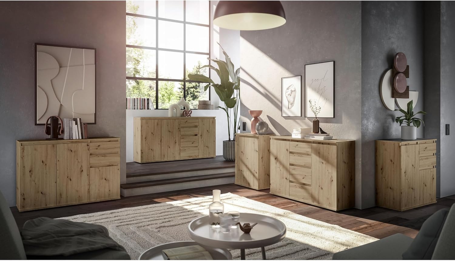 Brest Kommode in Artisan Eiche Optik - Modernes Sideboard mit viel Stauraum - 80 x 84 x 35 cm (B/H/T)